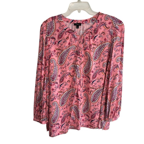 Talbots Band Collar Popover Top Plus 2Xp Pink Dancing Paisley Long Sleeve Blouse - Picture 5 of 16